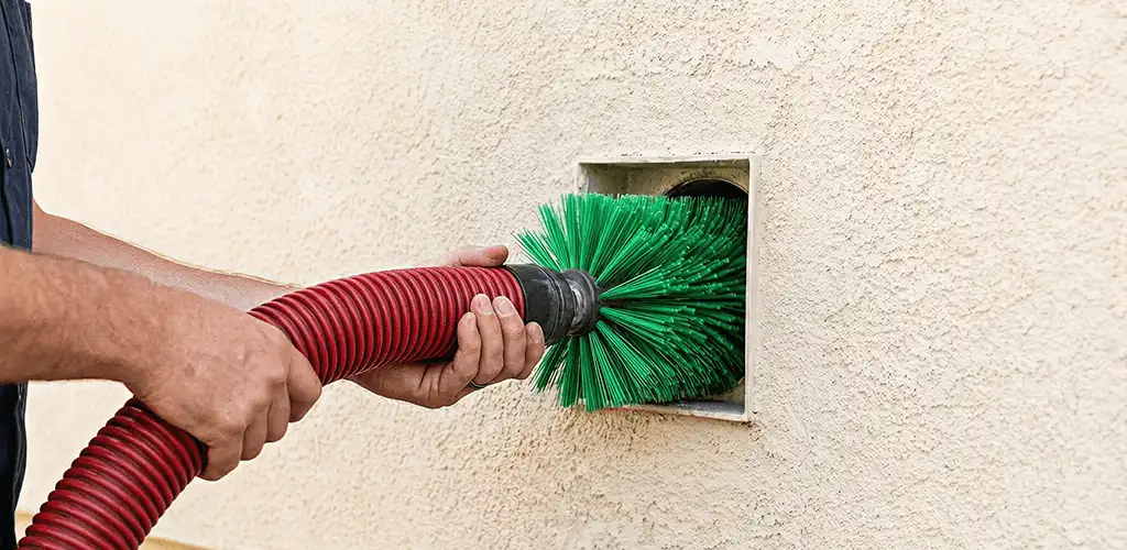 Air duct cleaning brush removing debris from a vent opening in Boise, ID