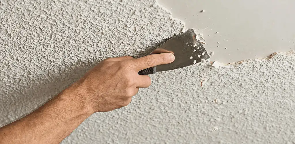 Popcorn ceiling removal scraping off textured ceiling finish in Boise, ID