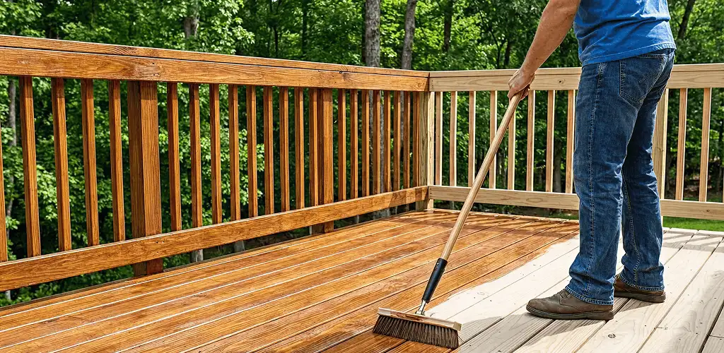 Deck staining and sealing application on a wood deck in Boise, ID