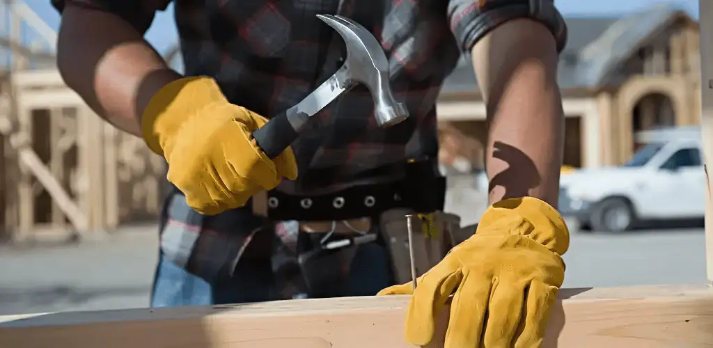 Handyman fixing wood trim with a hammer for home repairs in Boise, ID