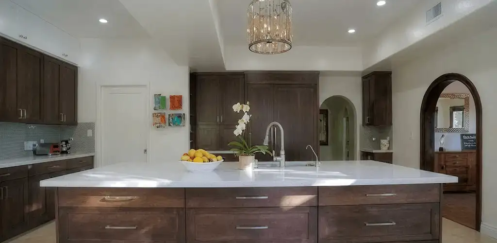 Cabinet refacing project with updated kitchen cabinets and island in Boise, ID
