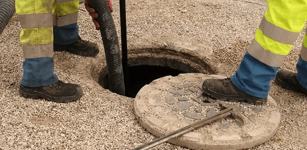 Drain cleaning crew clearing a sewer access point with professional equipment in Boise, ID